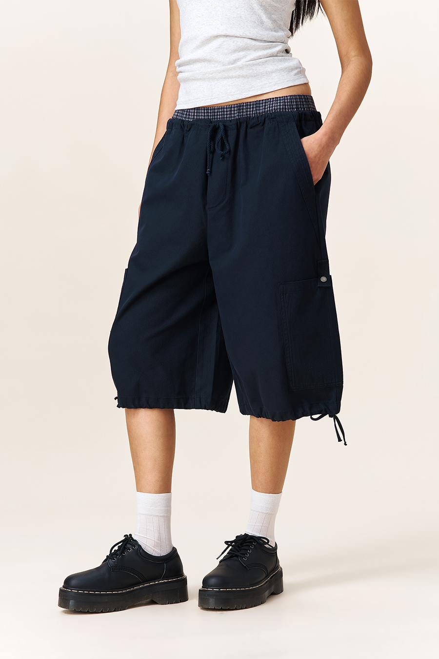 Drawstring Hem Cargo Shorts|yescci