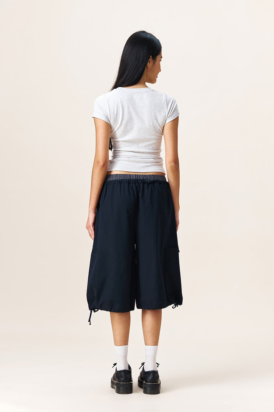 Drawstring Hem Cargo Shorts|yescci
