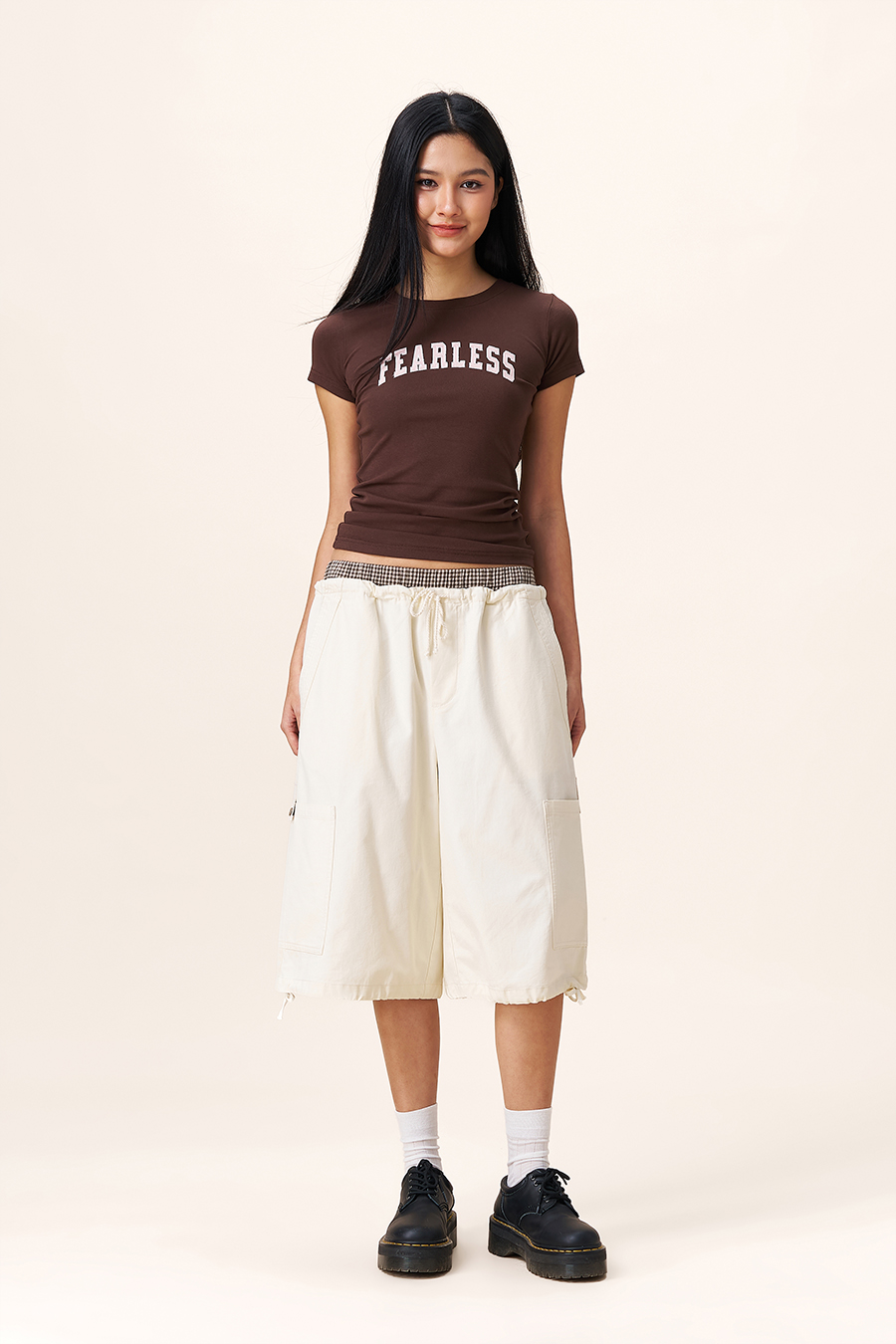 Drawstring Hem Cargo Shorts|yescci