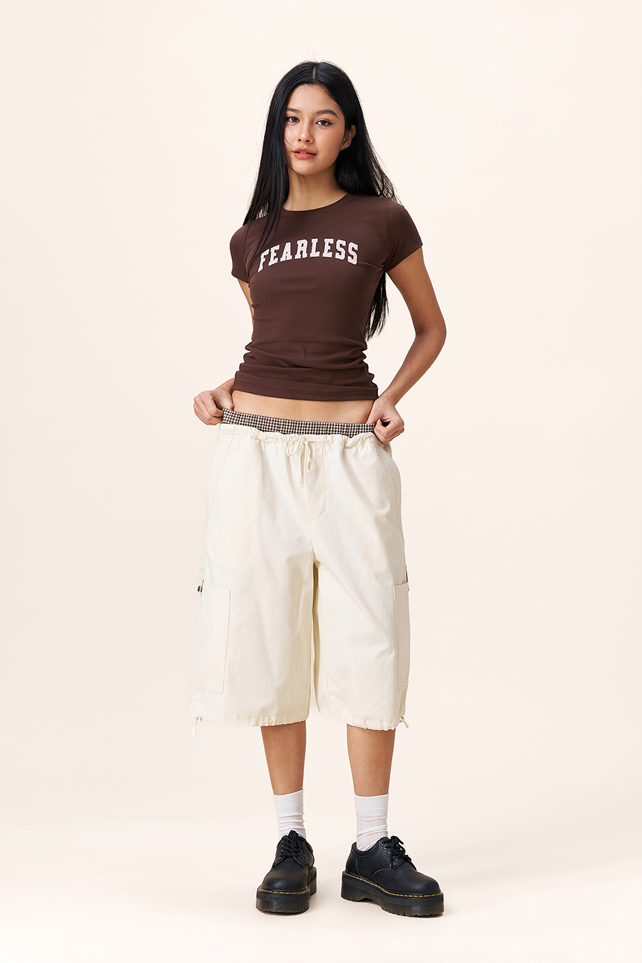 Drawstring Hem Cargo Shorts|yescci