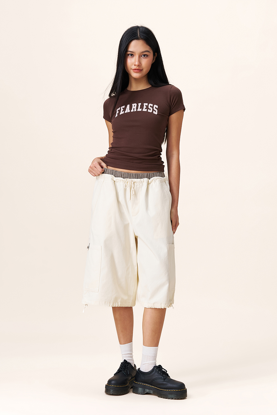 Drawstring Hem Cargo Shorts|yescci
