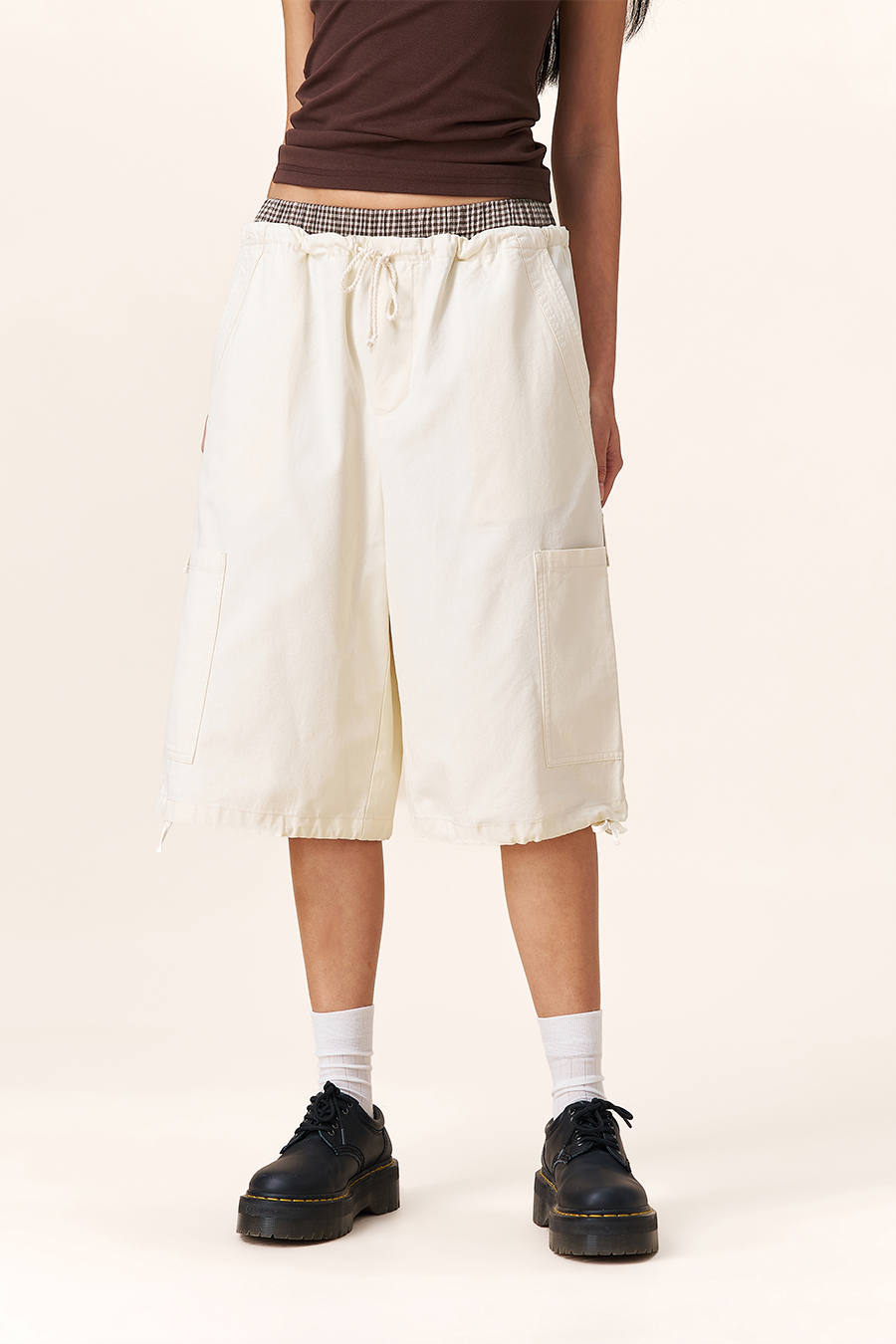 Drawstring Hem Cargo Shorts|yescci