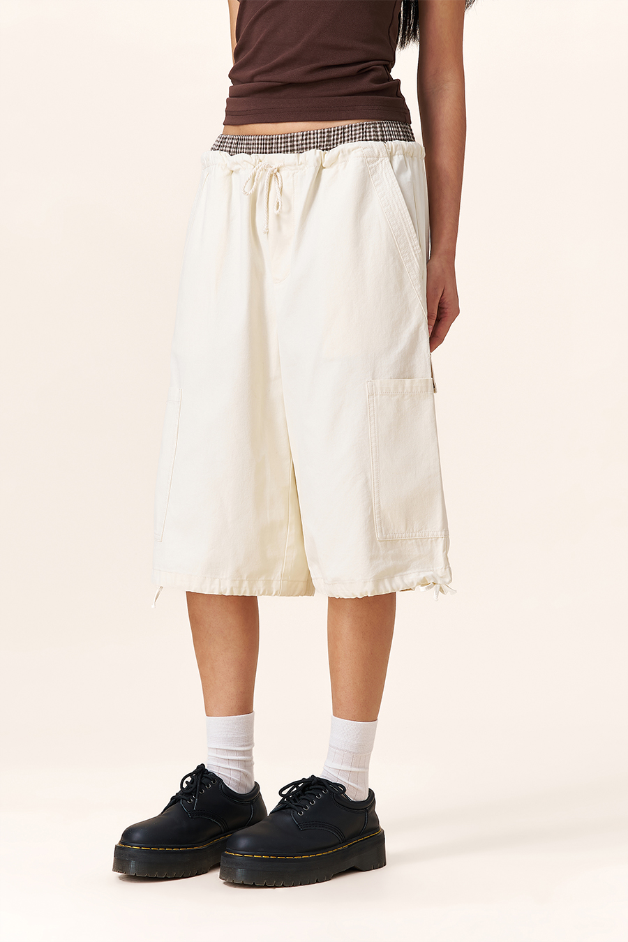 Drawstring Hem Cargo Shorts|yescci