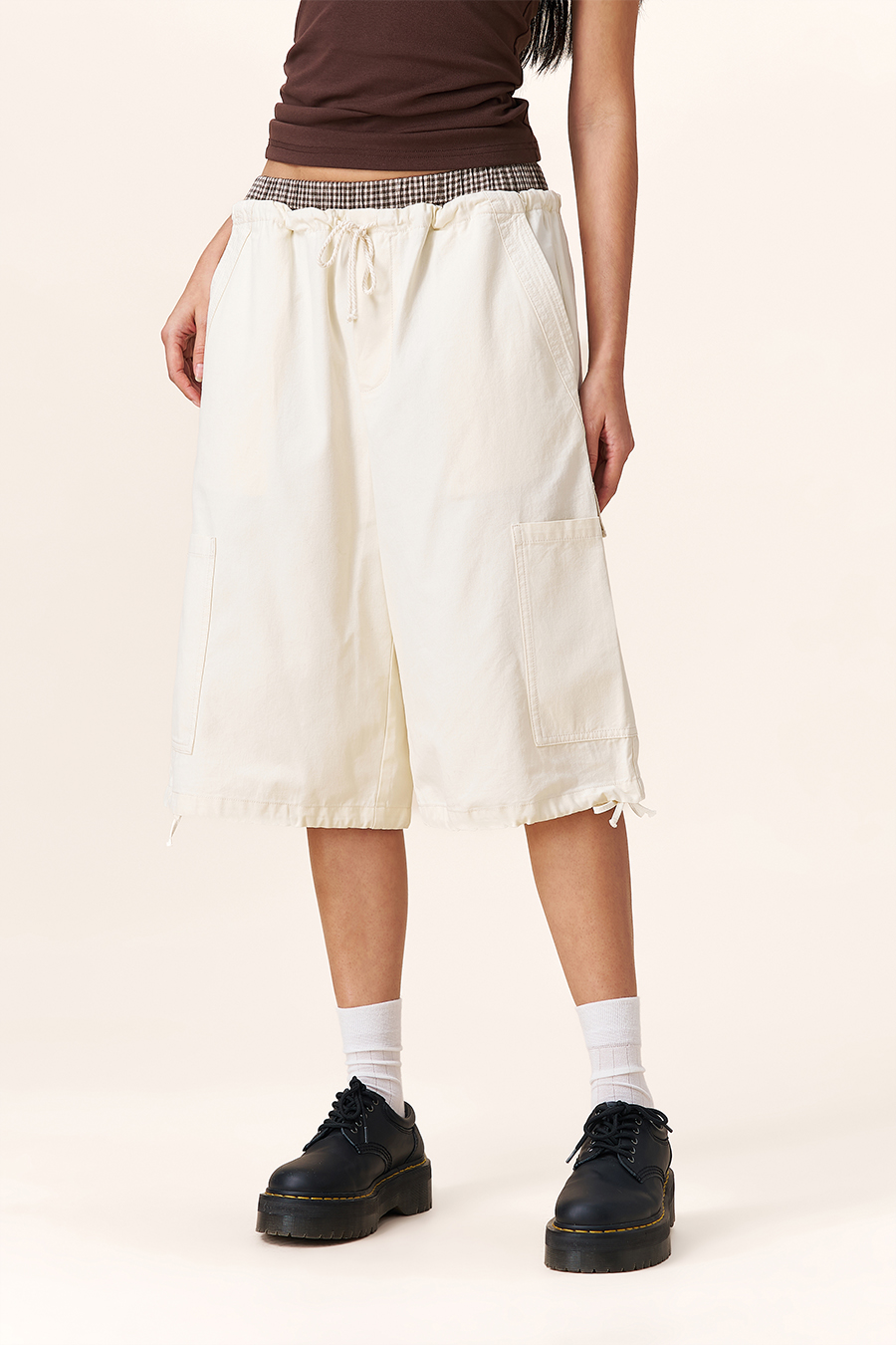 Drawstring Hem Cargo Shorts|yescci