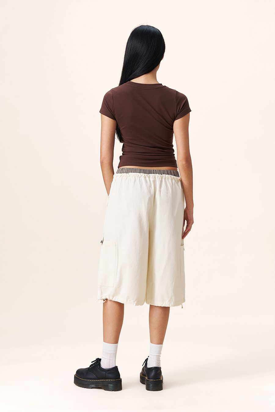 Drawstring Hem Cargo Shorts|yescci