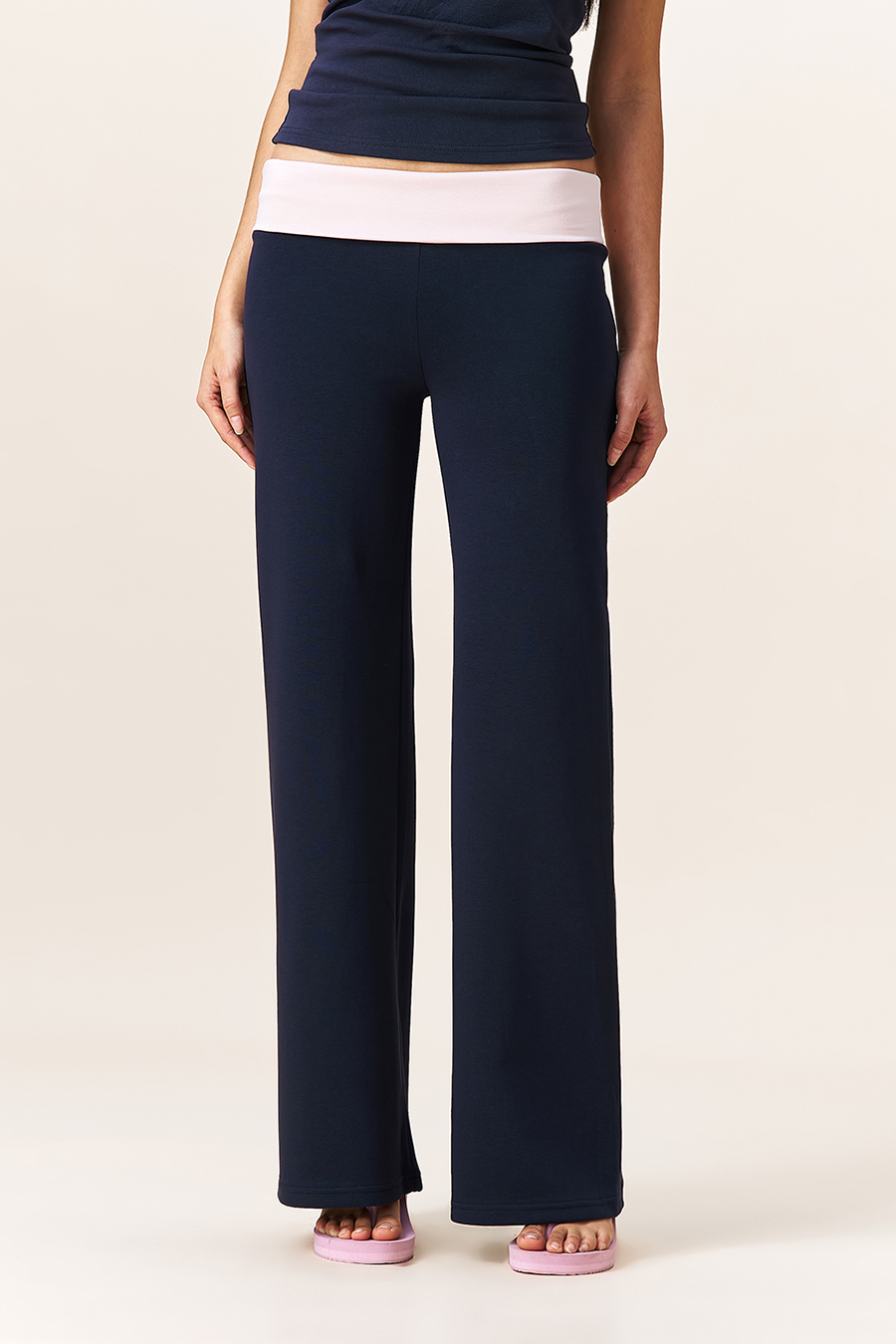 Contrast Waist Wide Leg Pants|yescci-YESCCI.com