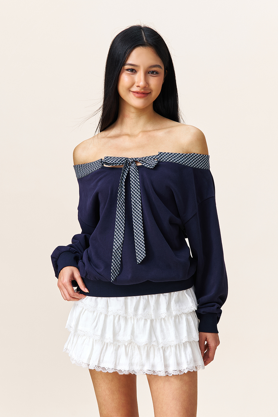 Bow Detail Off-Shoulder Pullover|yescci