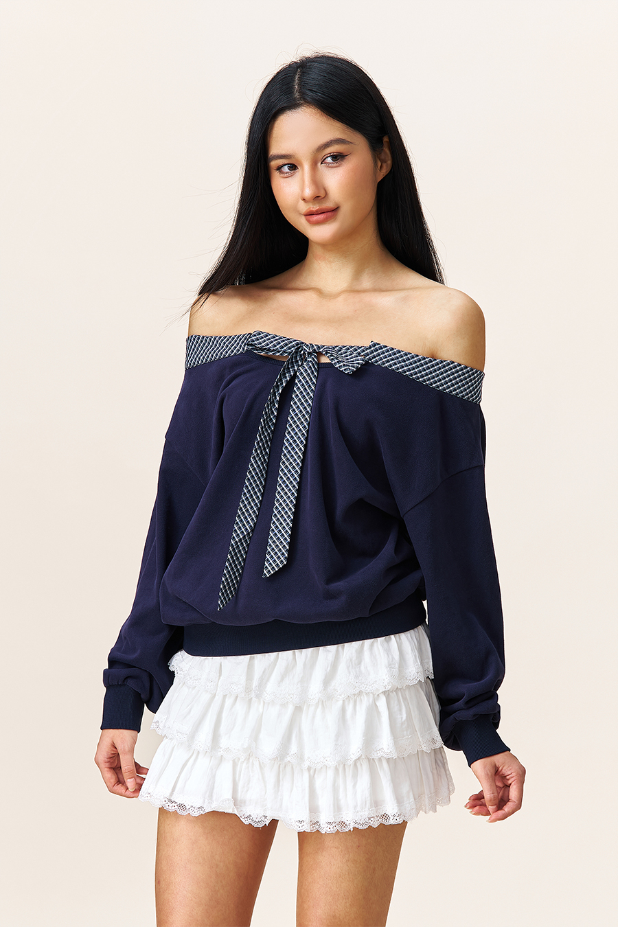 Bow Detail Off-Shoulder Pullover|yescci