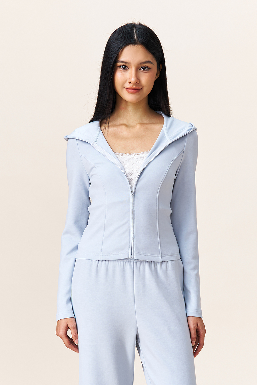 Fitted Zip-Up Hooded Jacket|yescci-YESCCI.com