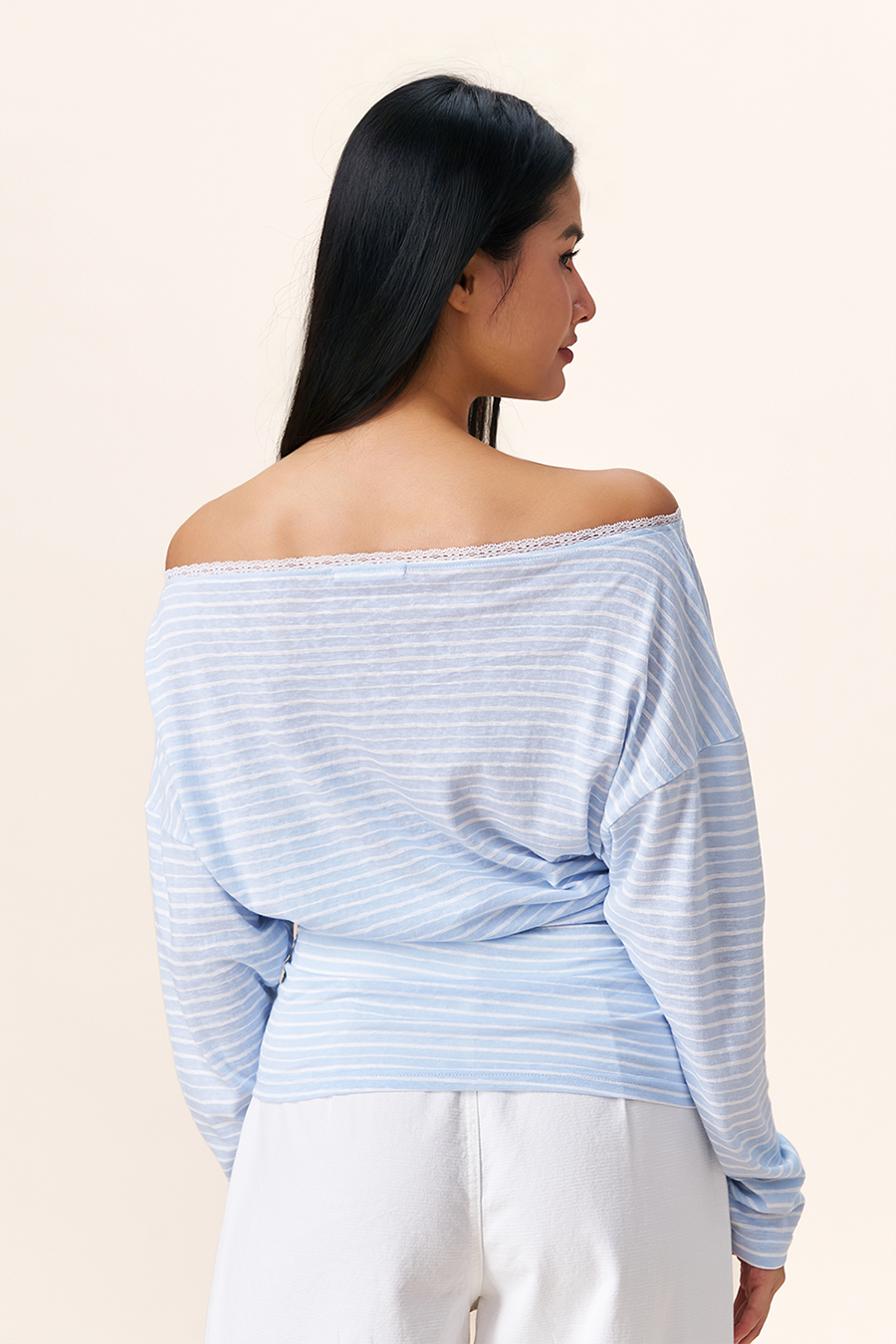 Slim Fit Striped Off-Shoulder T-Shirt|yescci
