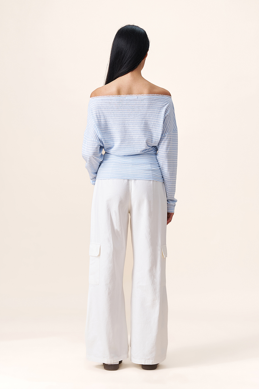 Slim Fit Striped Off-Shoulder T-Shirt|yescci