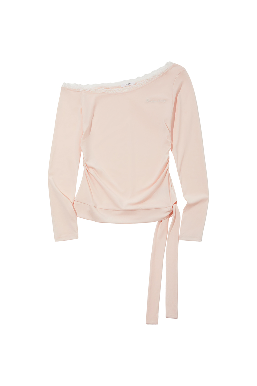 Lace Neckline Side Tie Knit Top|yescci-YESCCI.com