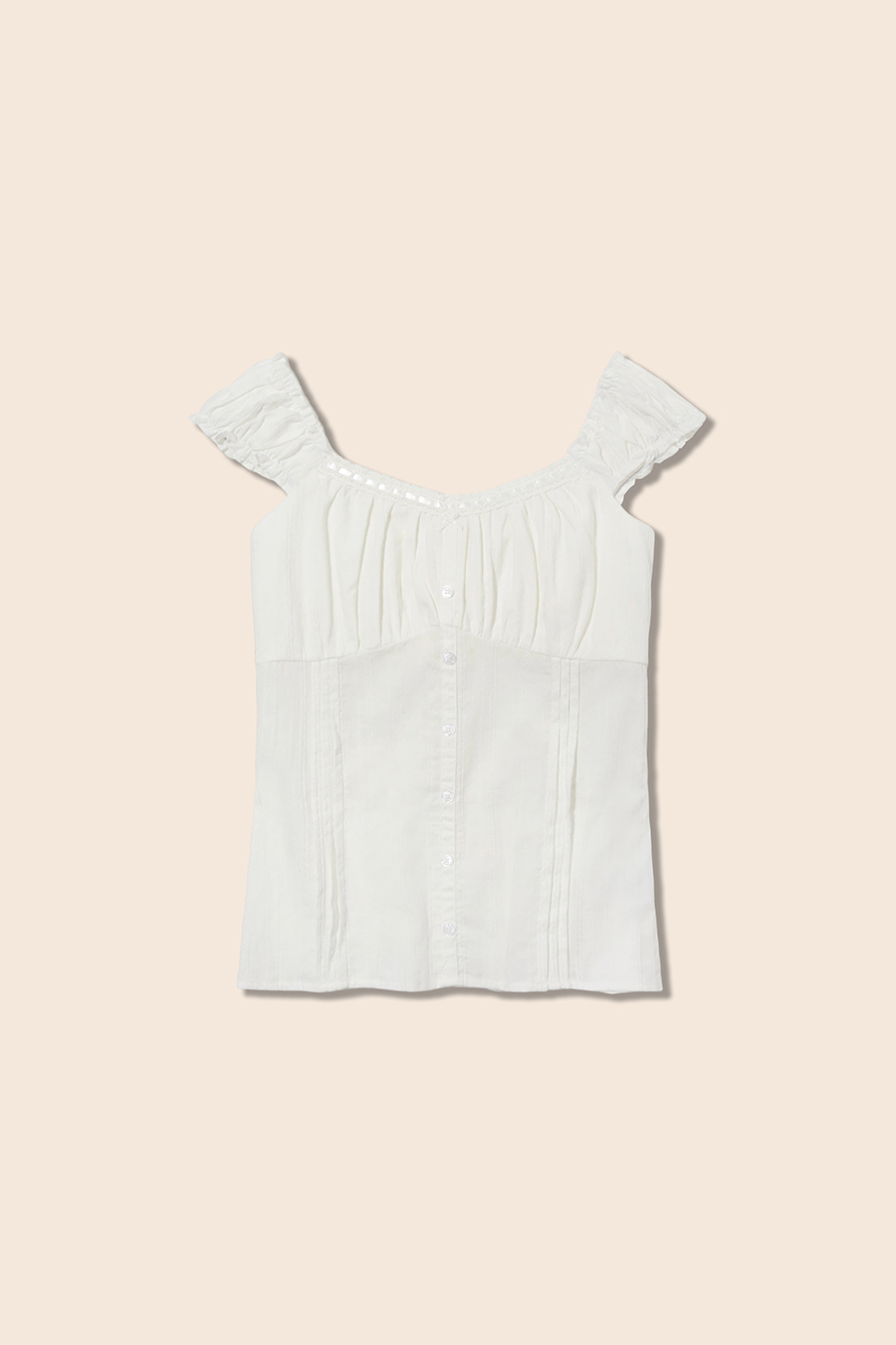 Eyelet Trim Ruffle Strap White Top|yescci-YESCCI.com
