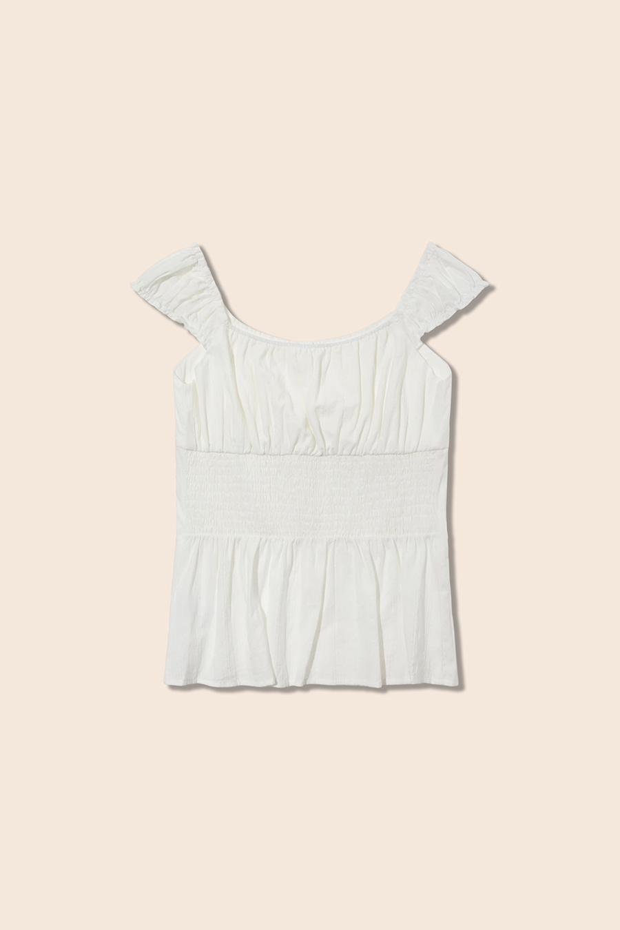Eyelet Trim Ruffle Strap White Top|yescci-YESCCI.com