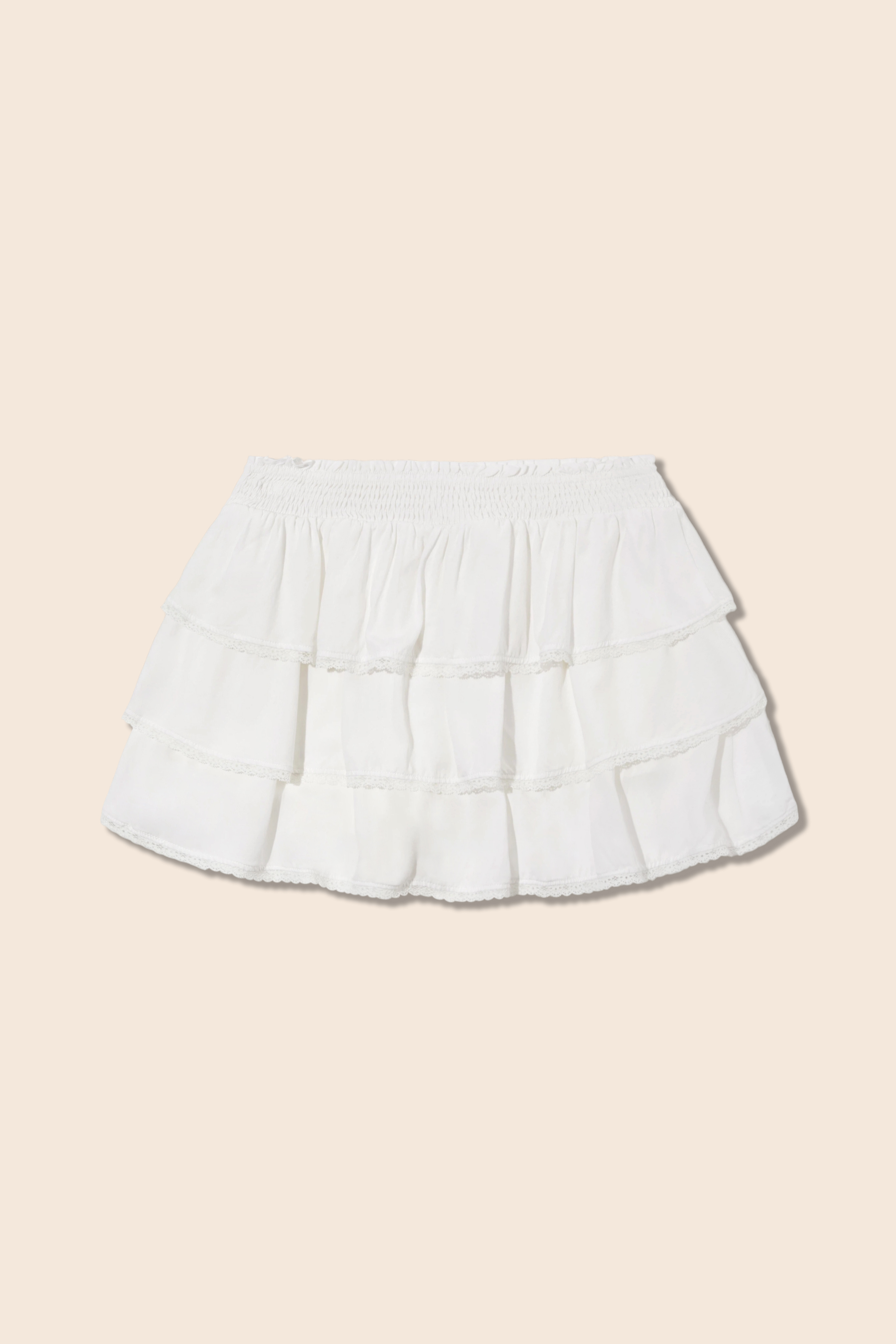 Elastic Waist Lace Trim Tiered Skirt|yescci