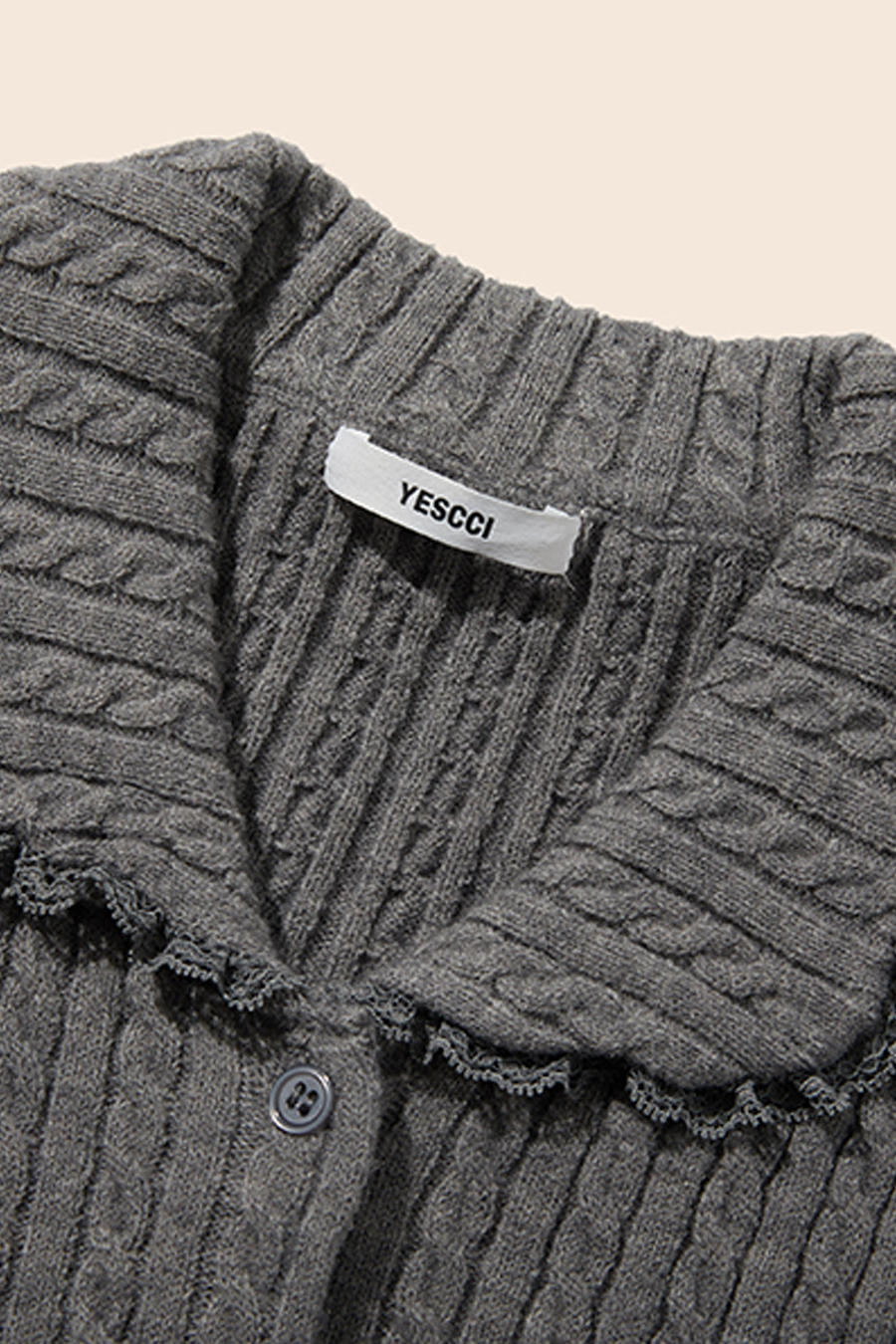 Lace Trim Collared Knit Cardigan|yescci-YESCCI.com