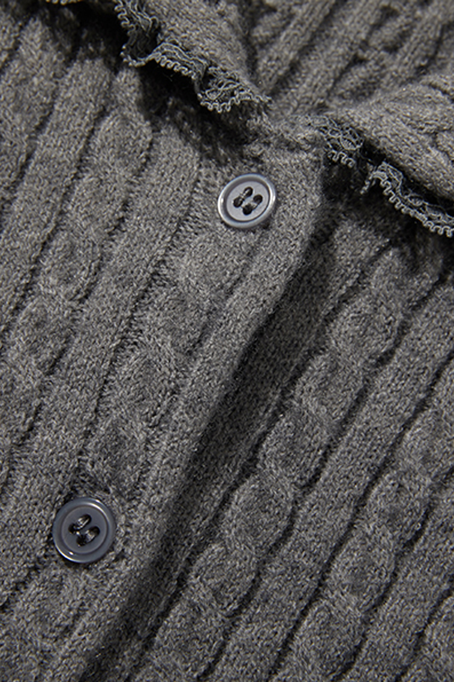 Lace Trim Collared Knit Cardigan|yescci-YESCCI.com