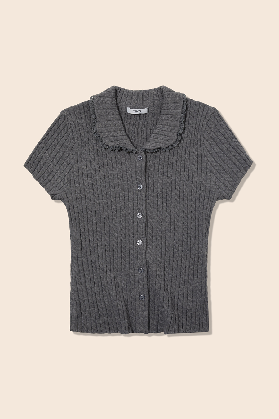 Lace Trim Collared Knit Cardigan|yescci-YESCCI.com