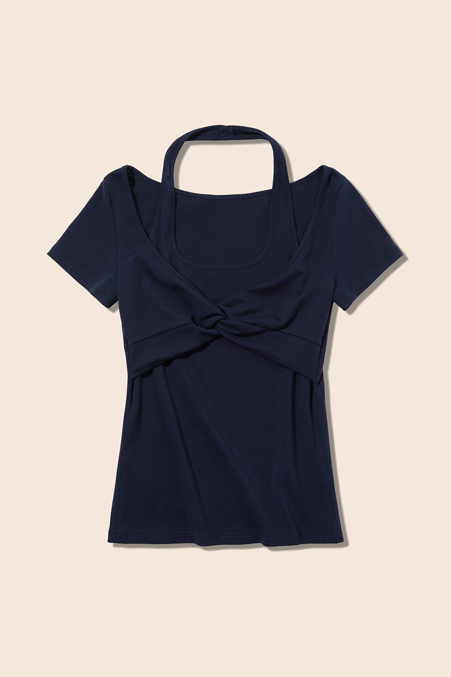Faux Layer Halter Twist Front Tee|yescci-YESCCI.com