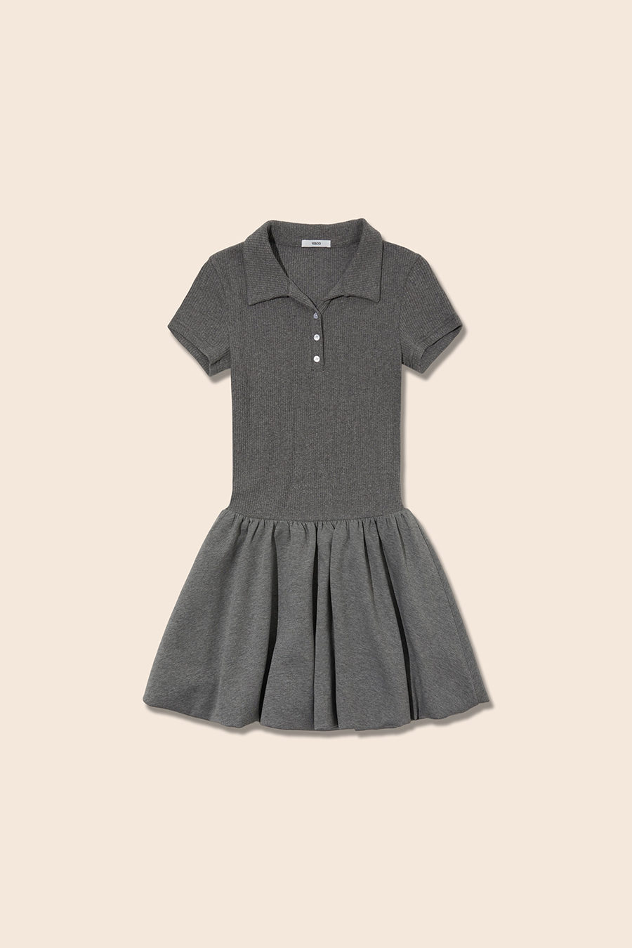 Buttoned Polo Flare Dress|yescci