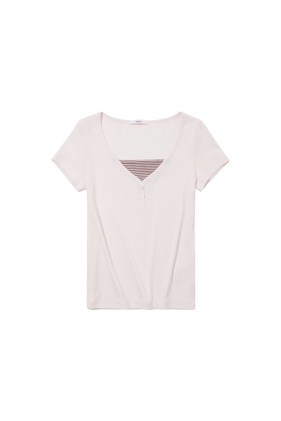 Fitted Striped Panel V-Neck Tee|yescci-YESCCI.com