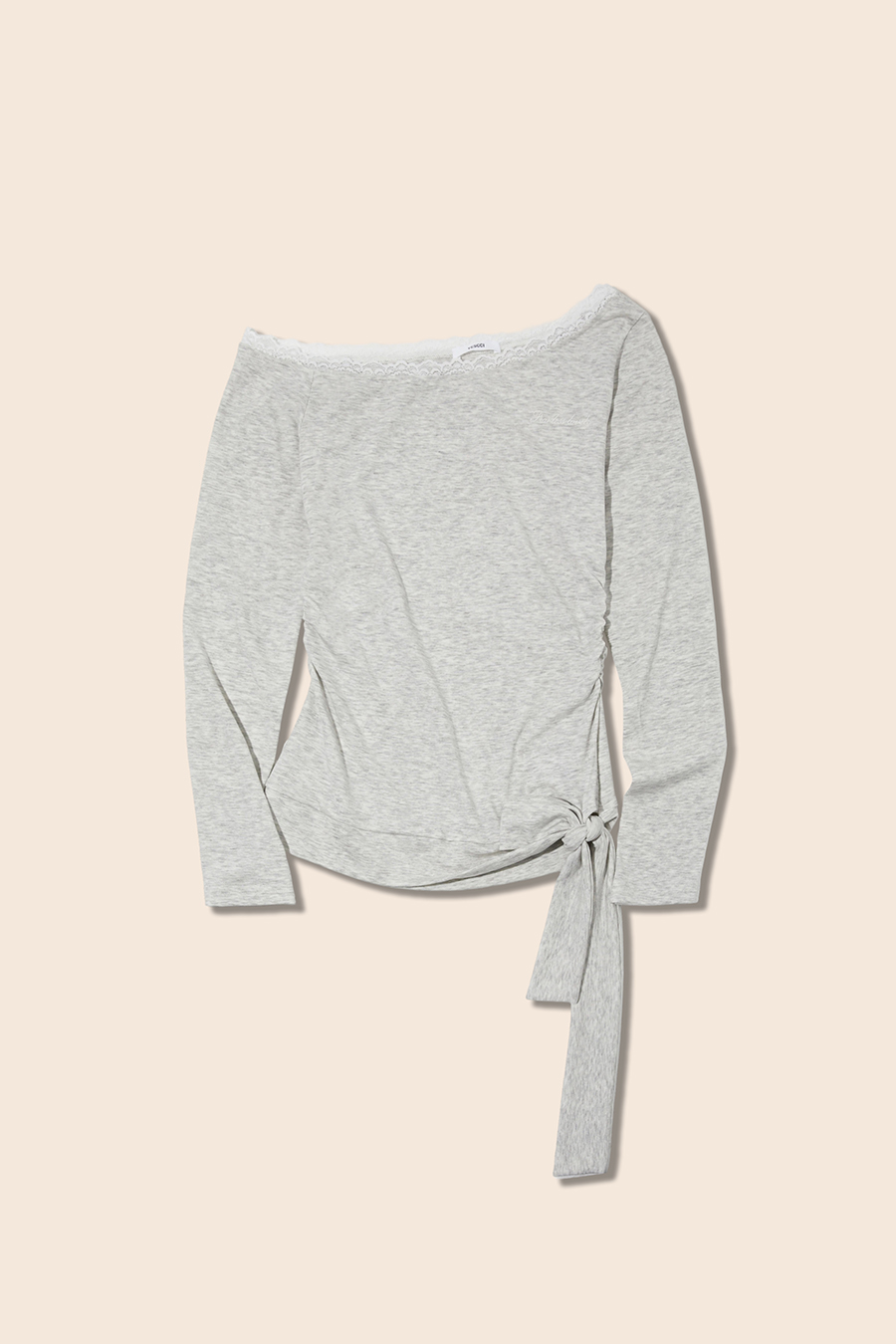 Lace Neckline Side Tie Knit Top|yescci-YESCCI.com