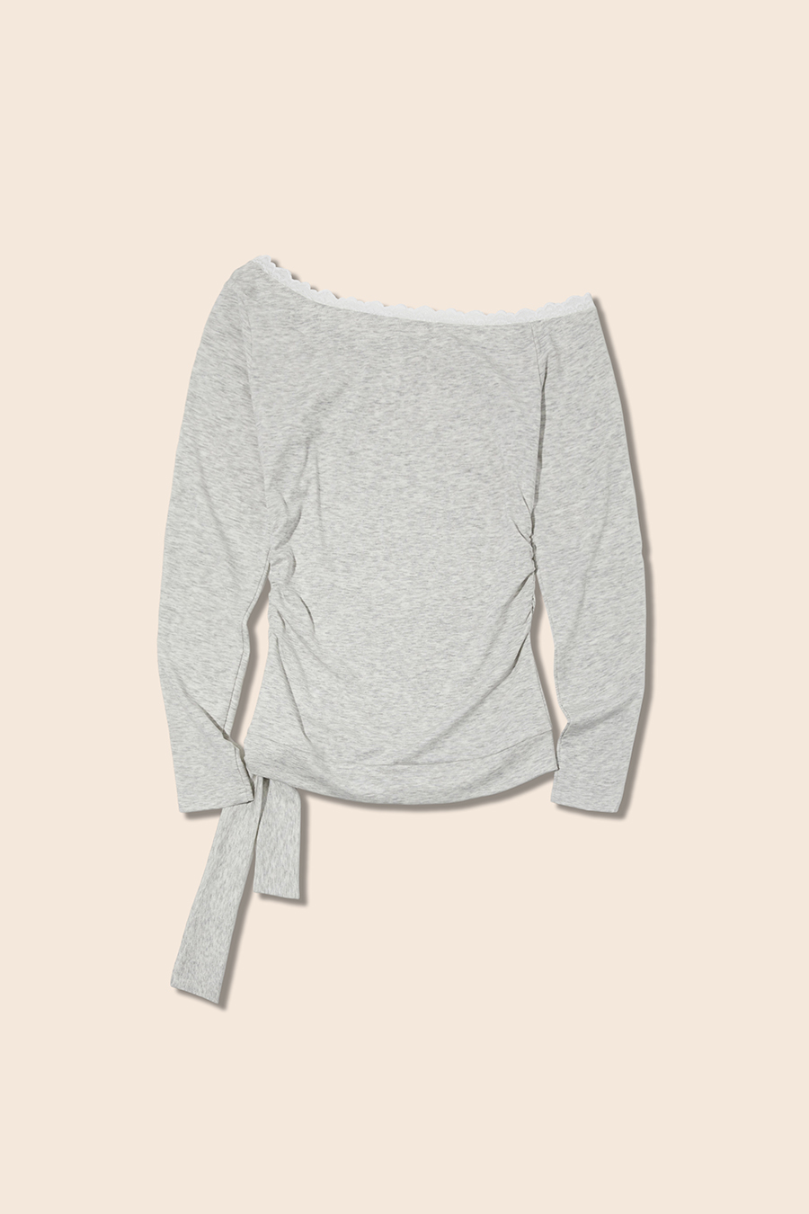 Lace Neckline Side Tie Knit Top|yescci-YESCCI.com