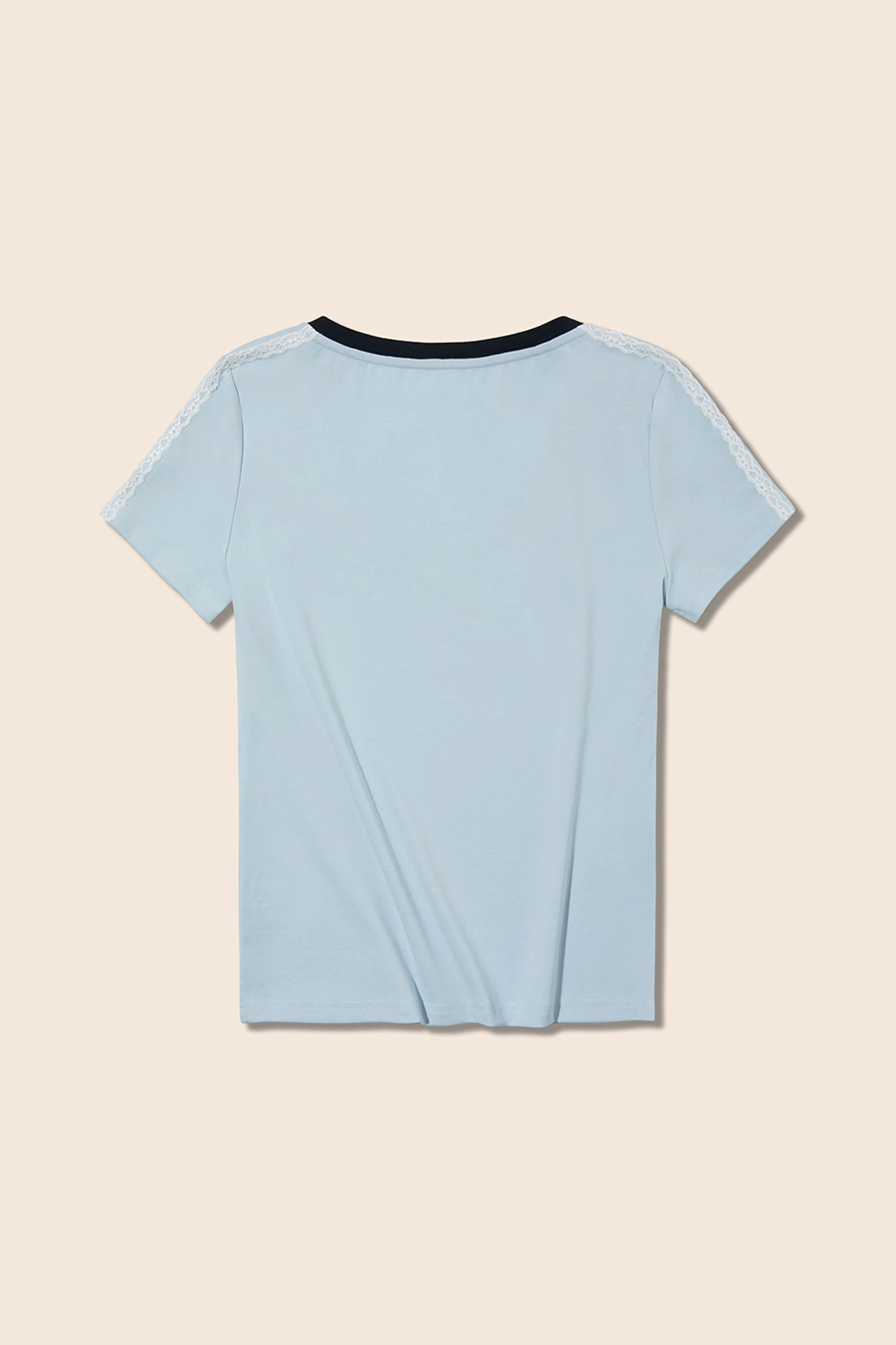 Lace Trim V-Neck Letter Print Tee|yescci-YESCCI.com