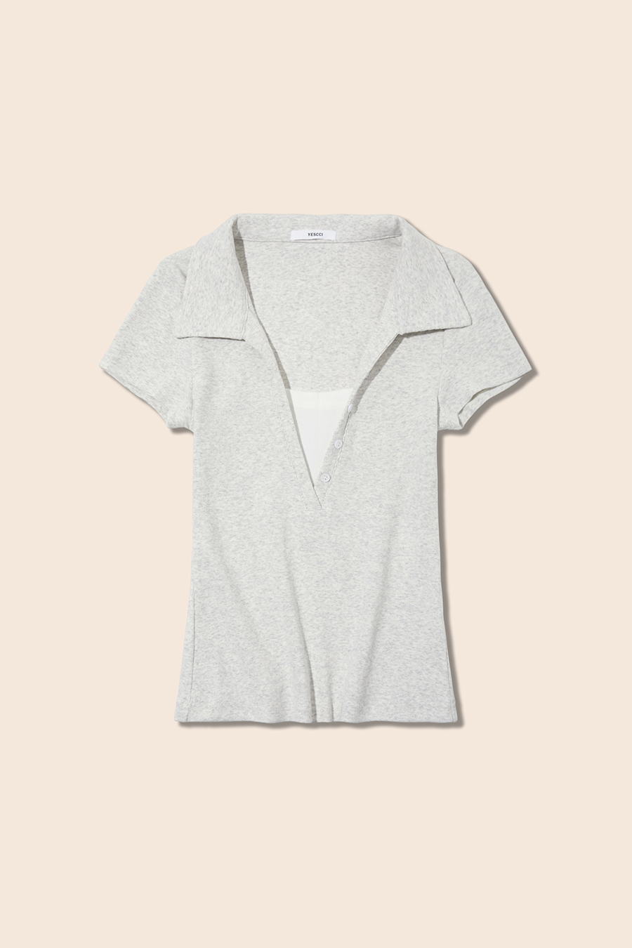 Button Placket Ribbed Polo Tee|yescci-YESCCI.com