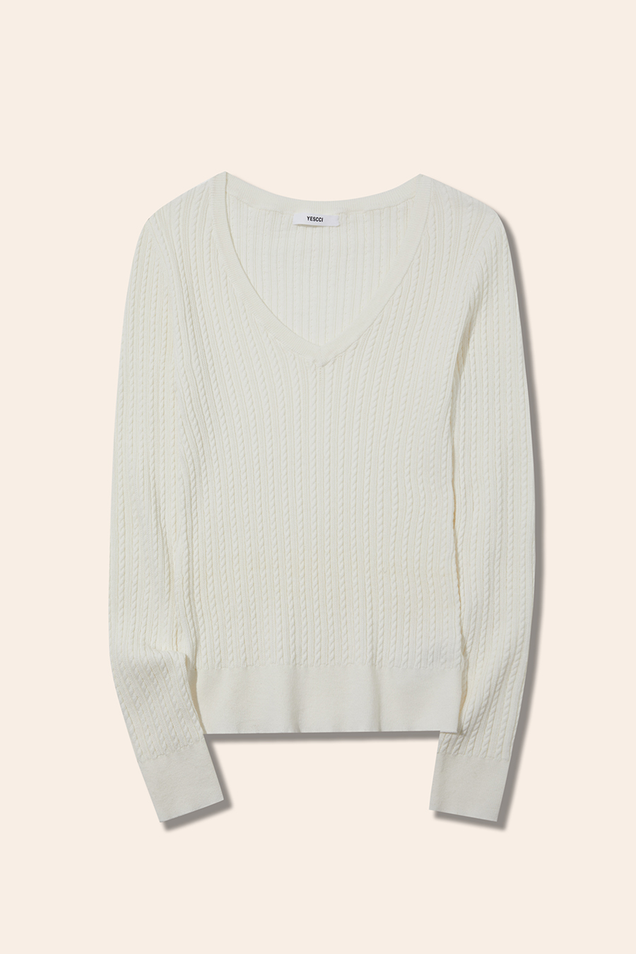 V-Neck Cable Knit Sweater|yescci-YESCCI.com