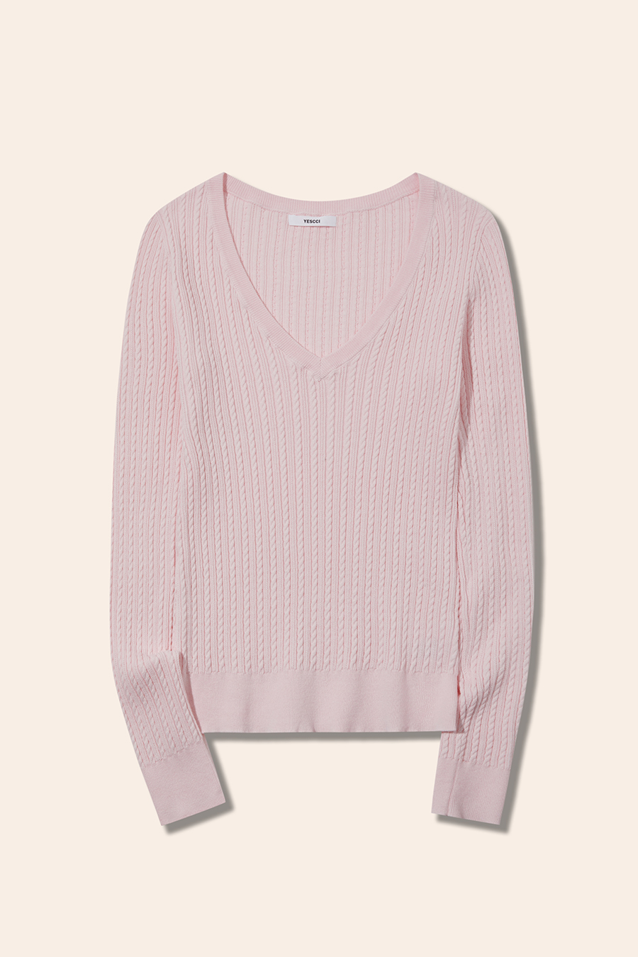 V-Neck Cable Knit Sweater|yescci-YESCCI.com