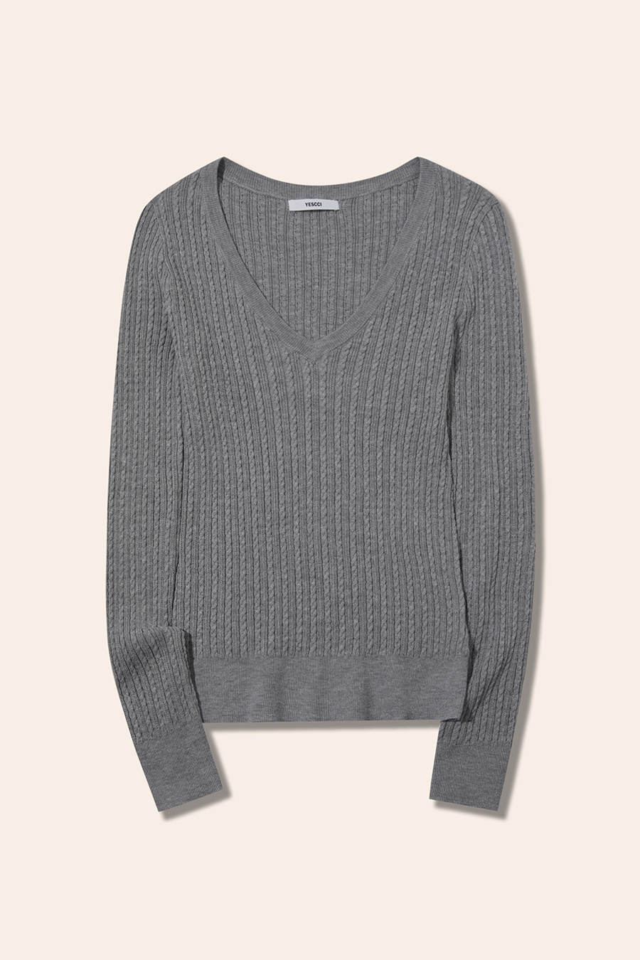 V-Neck Cable Knit Sweater|yescci-YESCCI.com