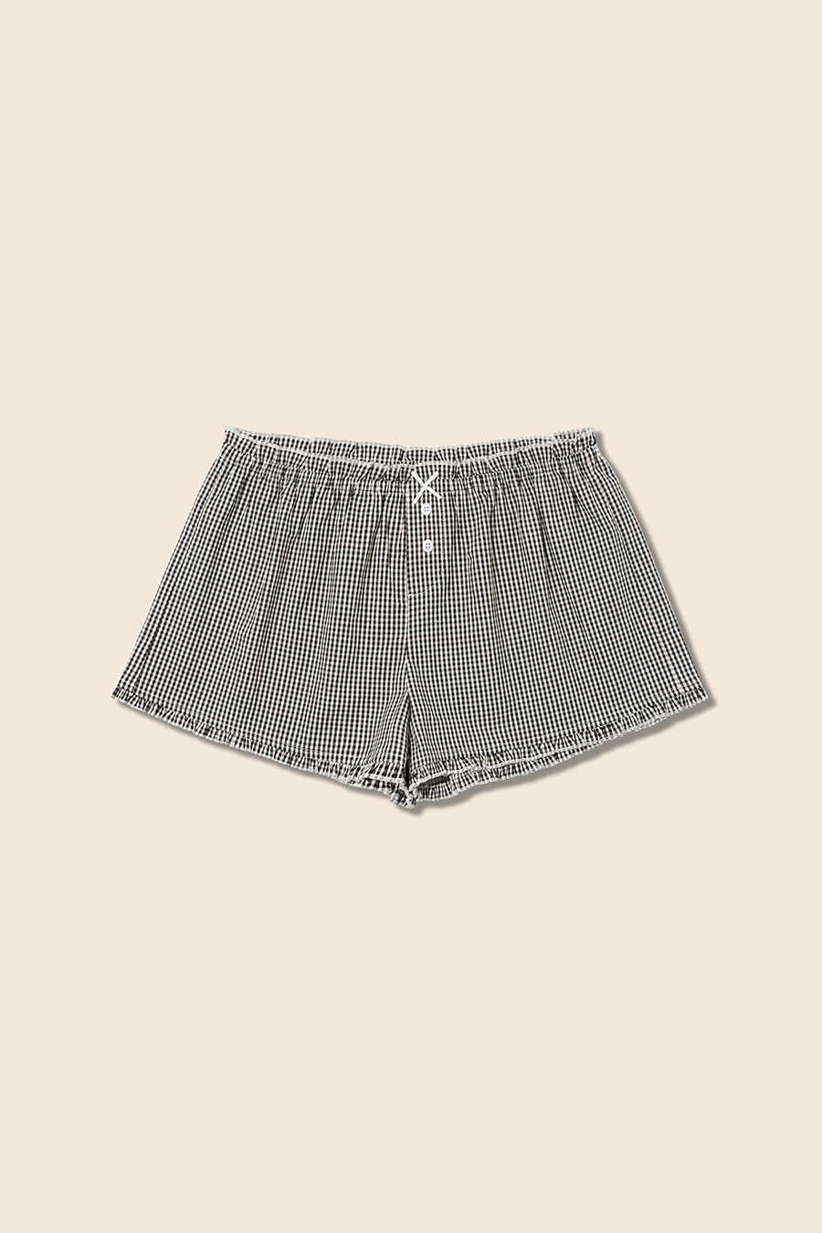 Gingham Frill Trim Lounge Shorts|yescci-YESCCI.com