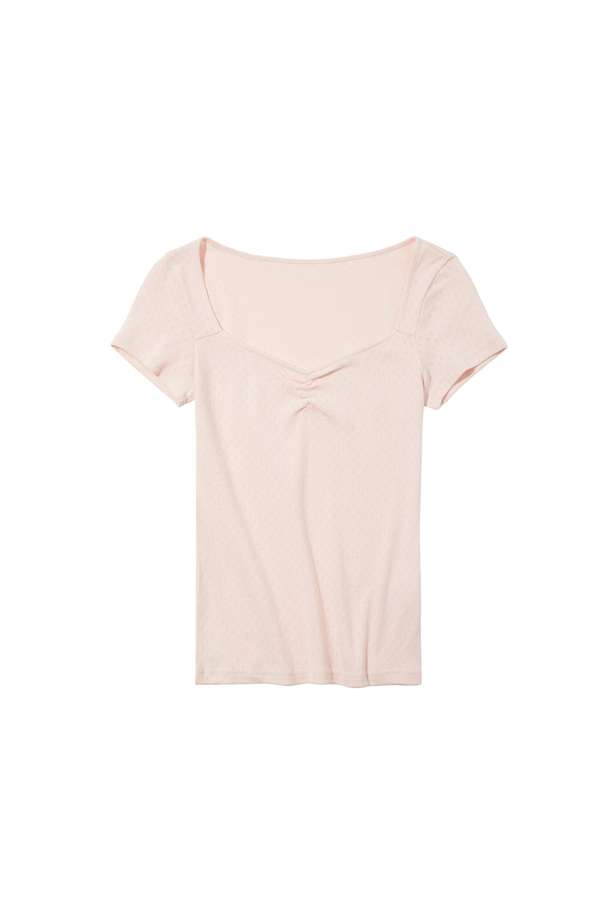 Square Neck Ruched Knit Tee|yescci-YESCCI.com