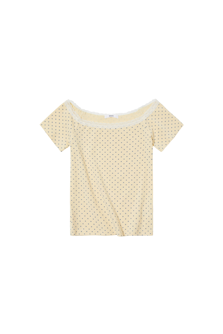 Polka Dot Lace Trim Off-Shoulder Top|yescci-YESCCI.com