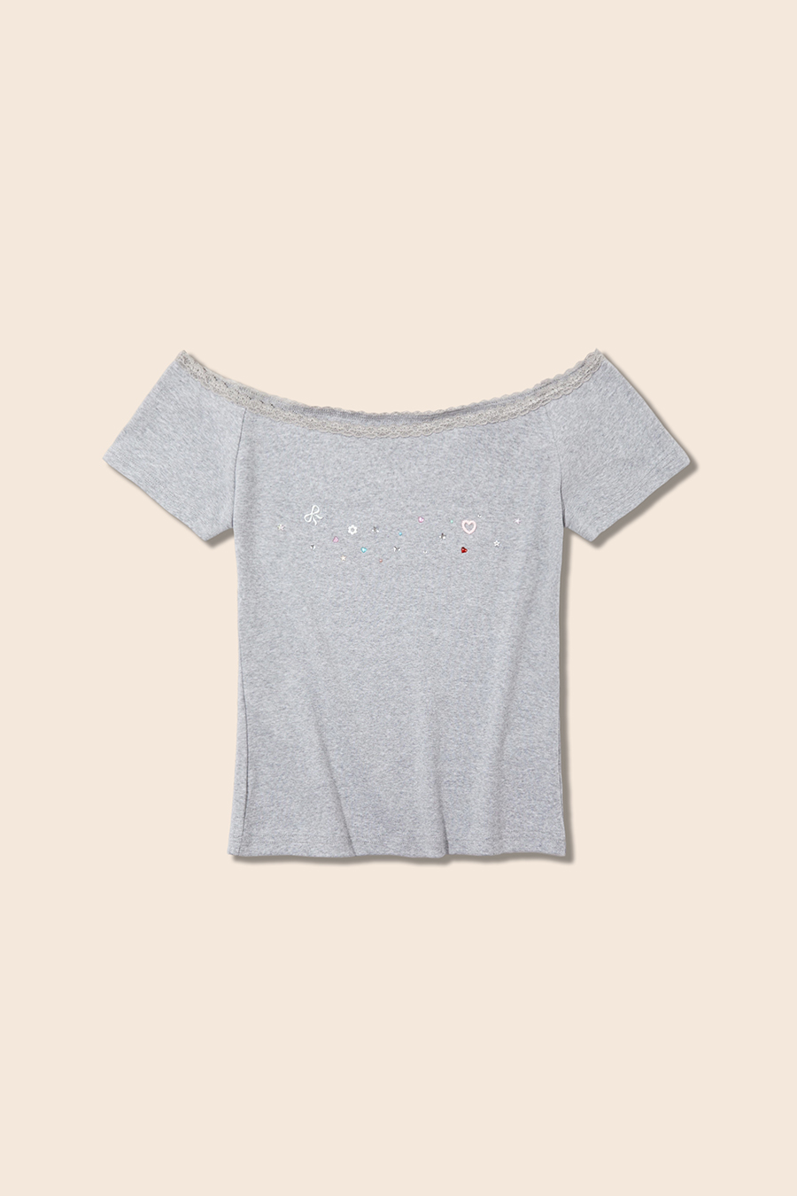 Lace Trim Off-Shoulder Tee|yescci-YESCCI.com