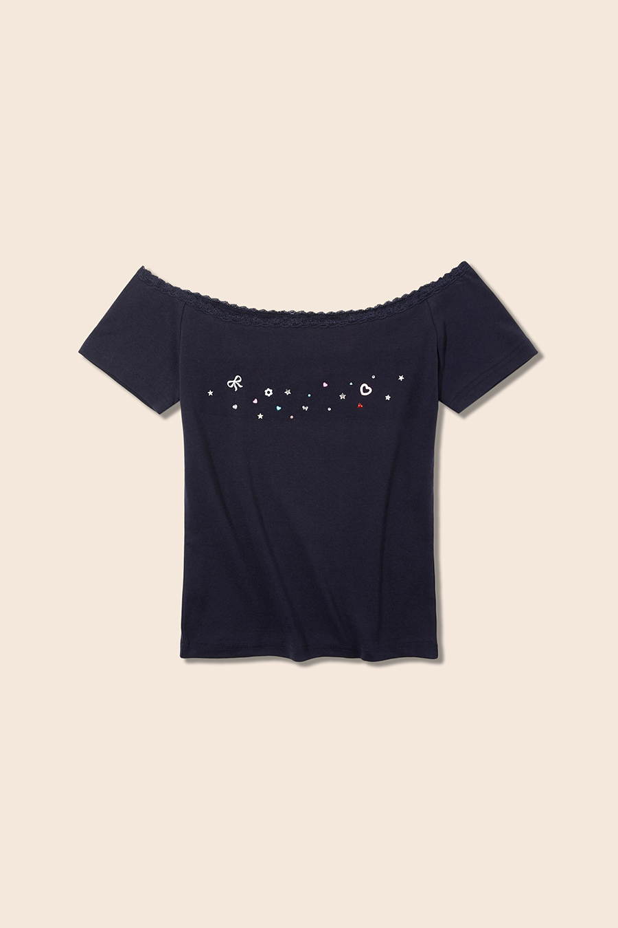 Lace Trim Off-Shoulder Tee|yescci-YESCCI.com