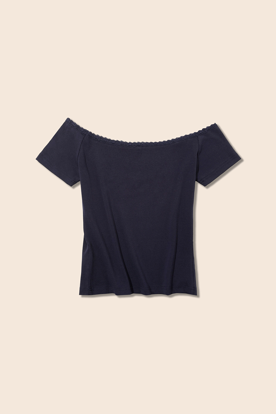 Lace Trim Off-Shoulder Tee|yescci-YESCCI.com