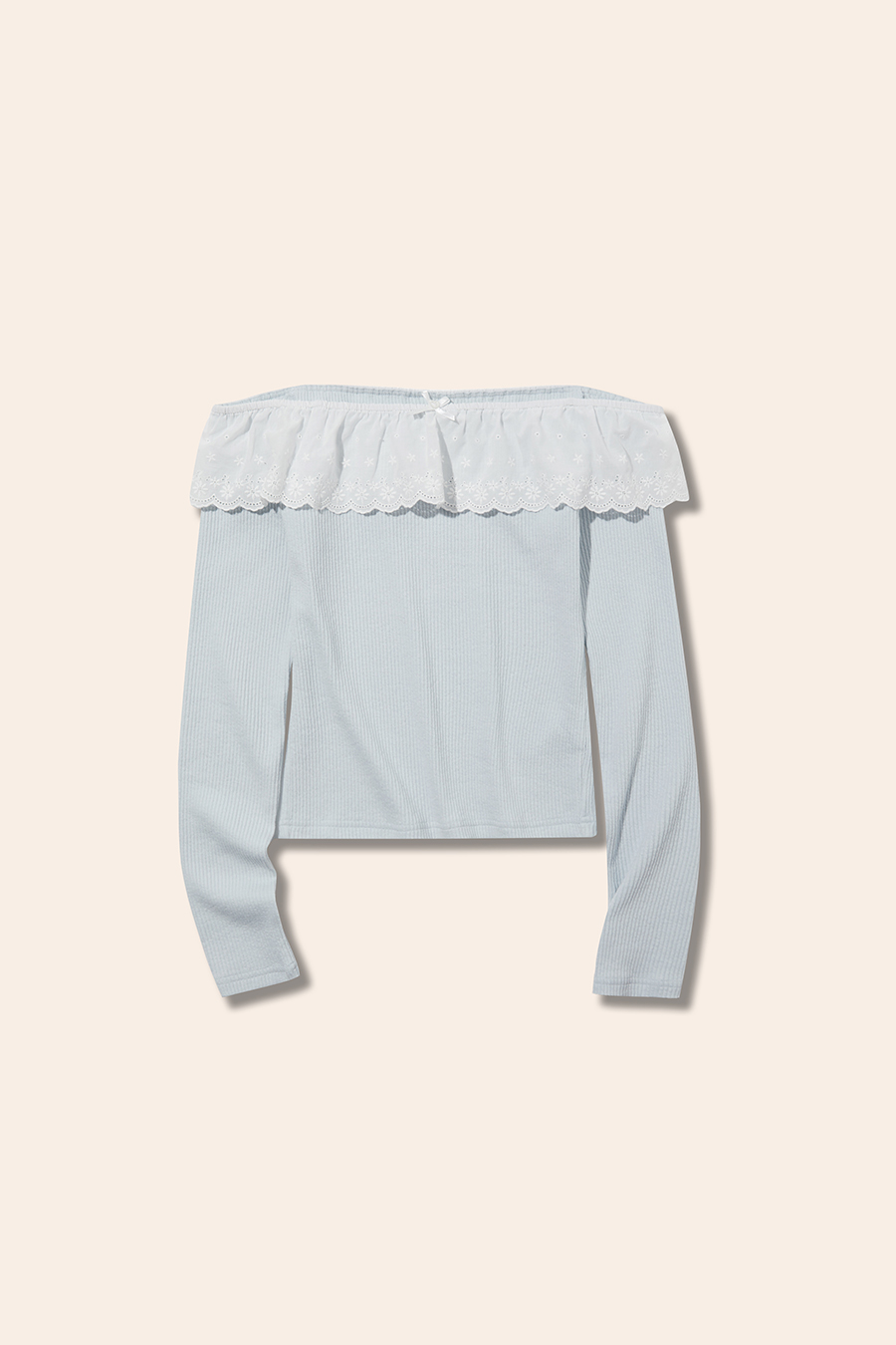 Eyelet Lace Ruffle Off-Shoulder Top|yescci-YESCCI.com