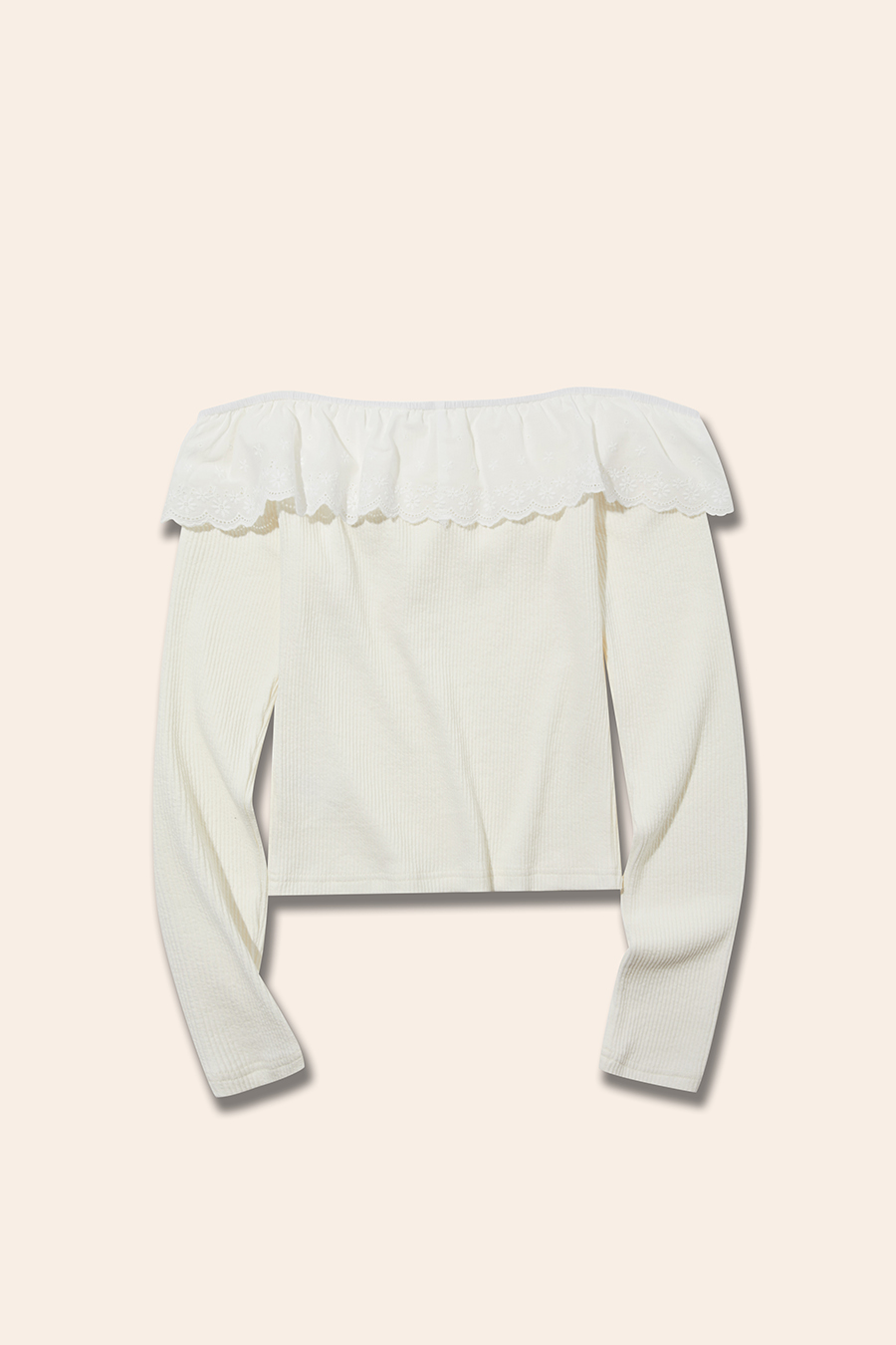Eyelet Lace Ruffle Off-Shoulder Top|yescci-YESCCI.com
