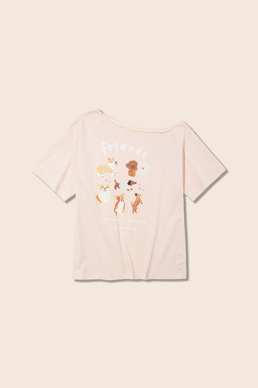 Loose Fit Dog Print Boat Neck T-Shirt|yescci