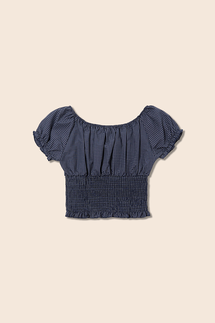 Lace Trim U-Neck Gingham Top|yescci