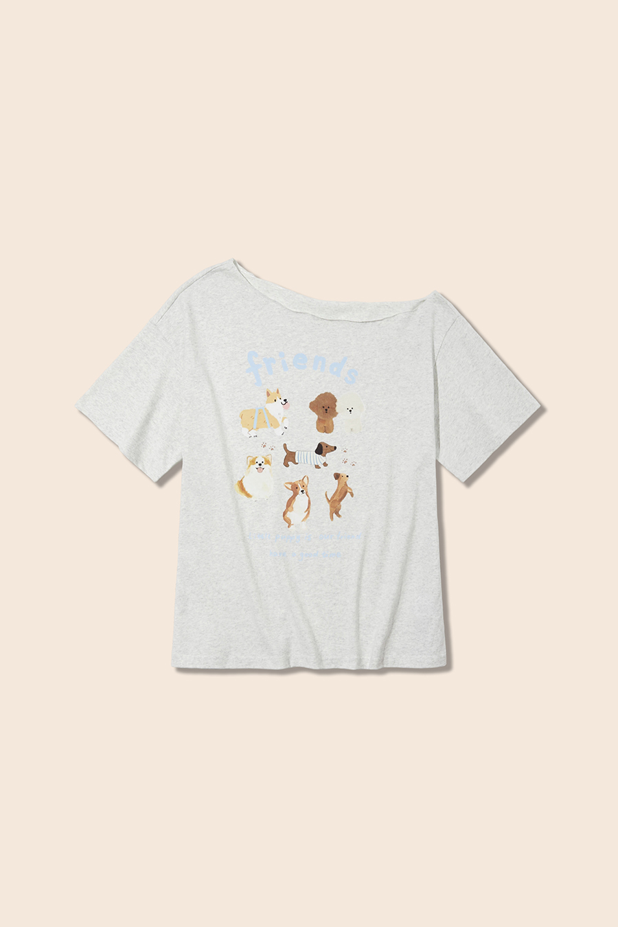 Loose Fit Dog Print Boat Neck T-Shirt|yescci