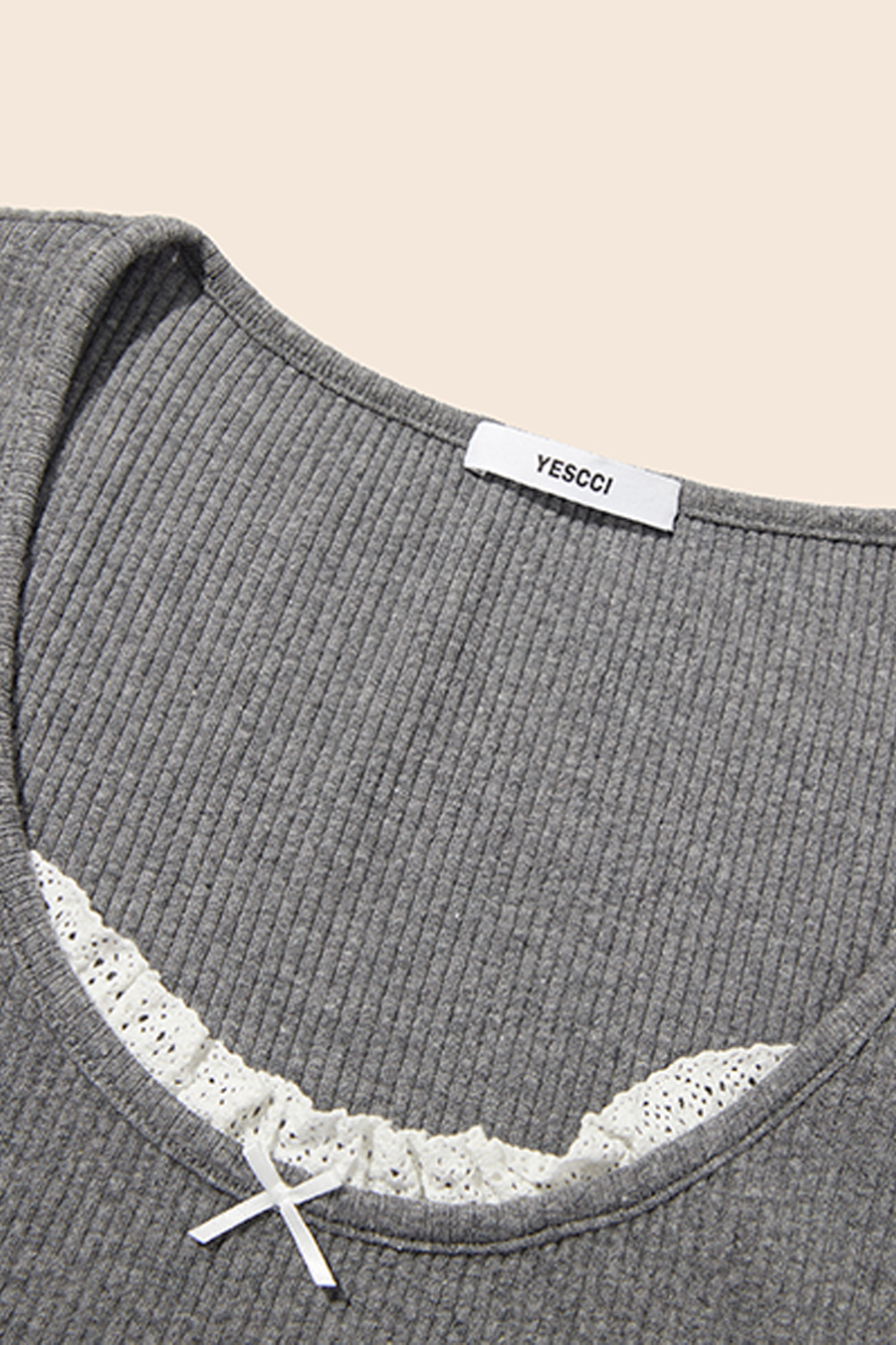Sweet Lace Trim Ribbed T-Shirt|yescci