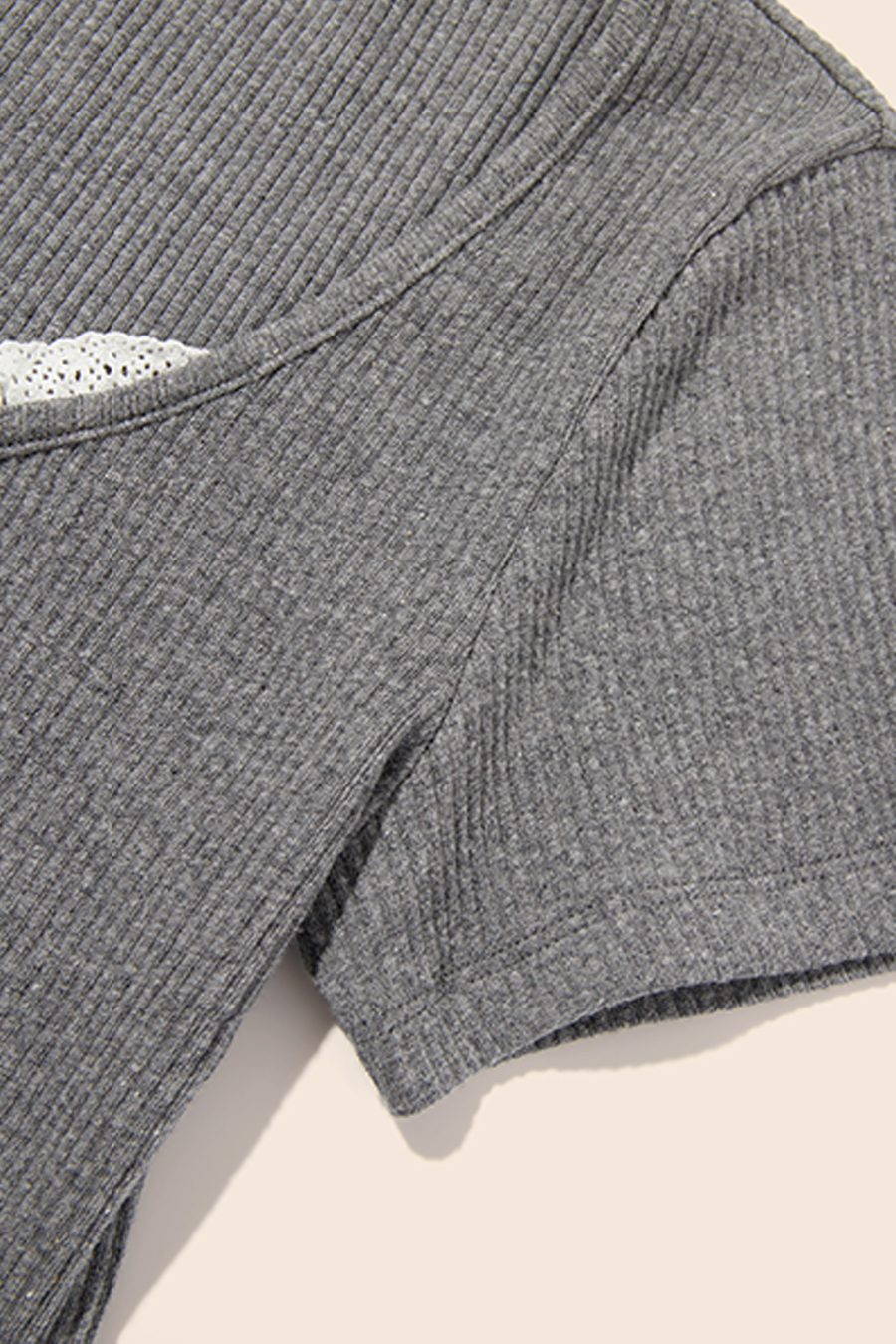 Sweet Lace Trim Ribbed T-Shirt|yescci