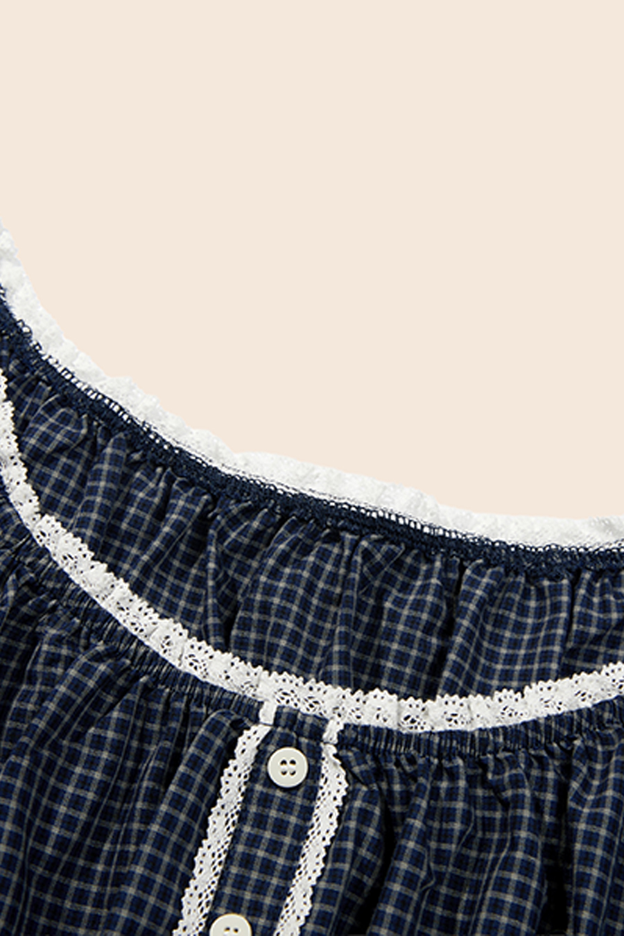 Lace Trim U-Neck Gingham Top|yescci