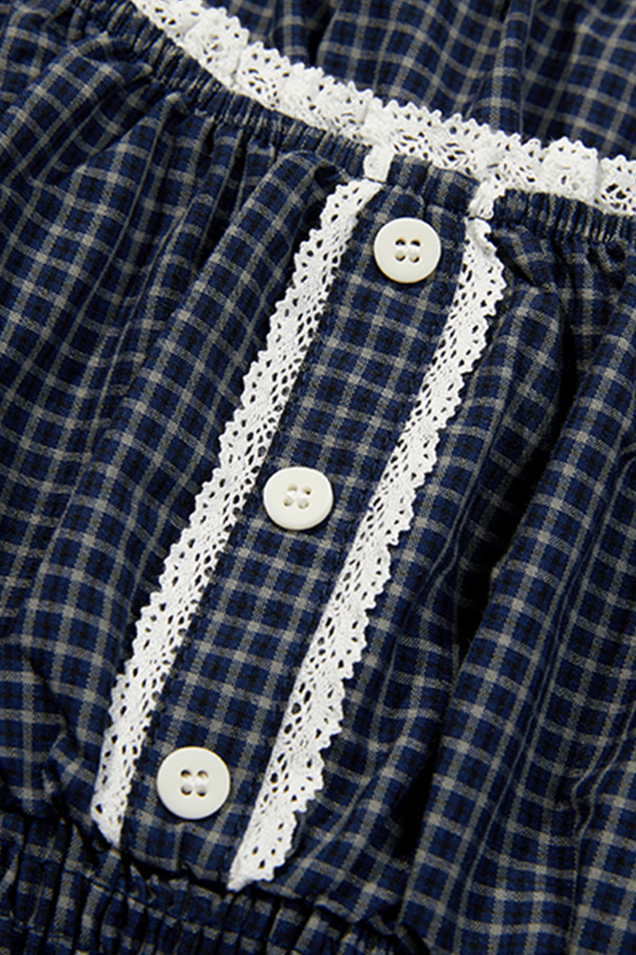Lace Trim U-Neck Gingham Top|yescci