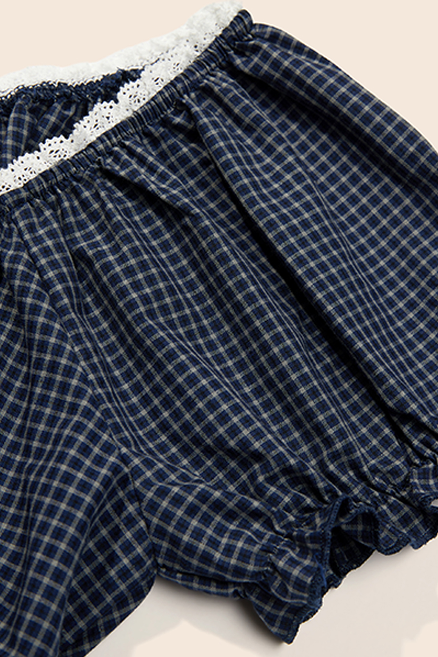 Lace Trim U-Neck Gingham Top|yescci
