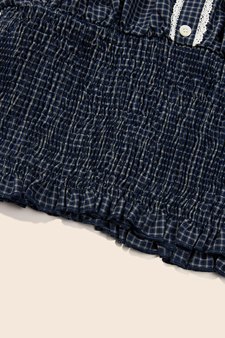 Lace Trim U-Neck Gingham Top|yescci