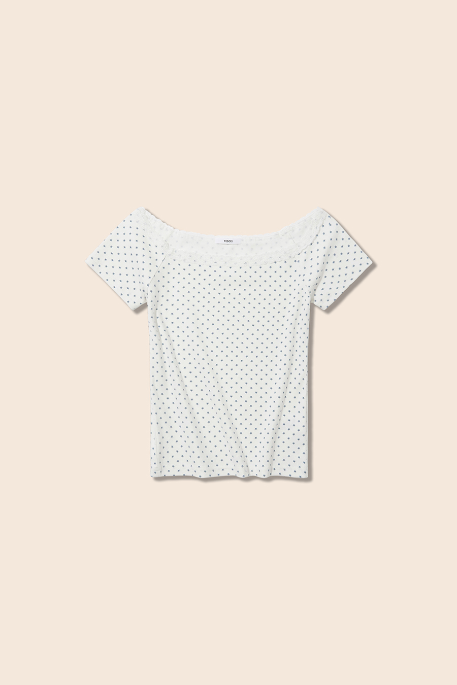 Polka Dot Lace Trim Off-Shoulder Top|yescci-YESCCI.com